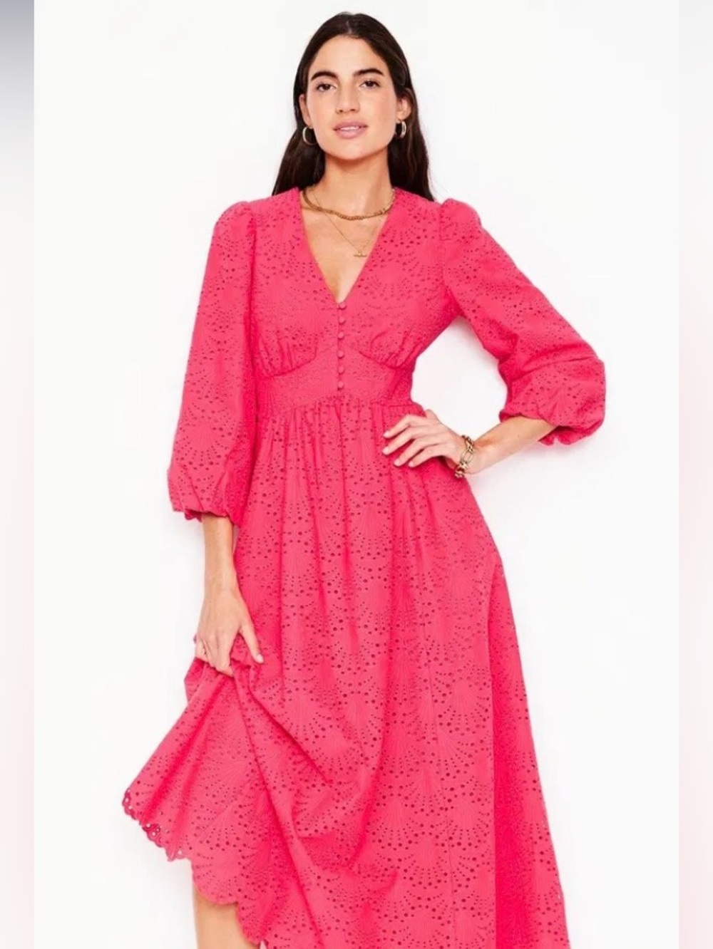 Boden Lola broderie maxi dress camelia pink size 8 NWT style D1305